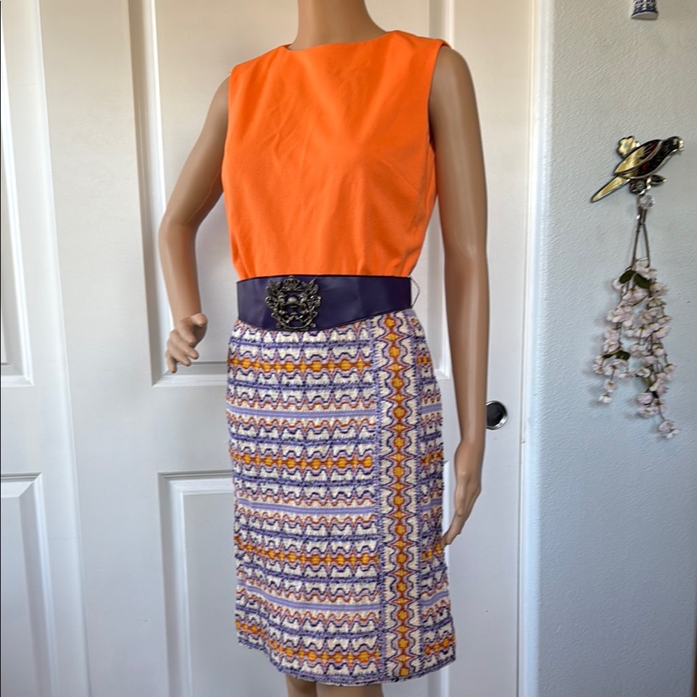 VINTAGE 60s 70s Accent West purple orange CREST belt dress S